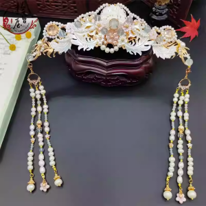 pearl hair crown with tassels